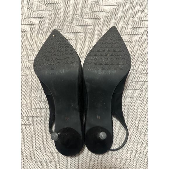 Talbots black suede ruffle sling back heels size 7 - Picture 4 of 10
